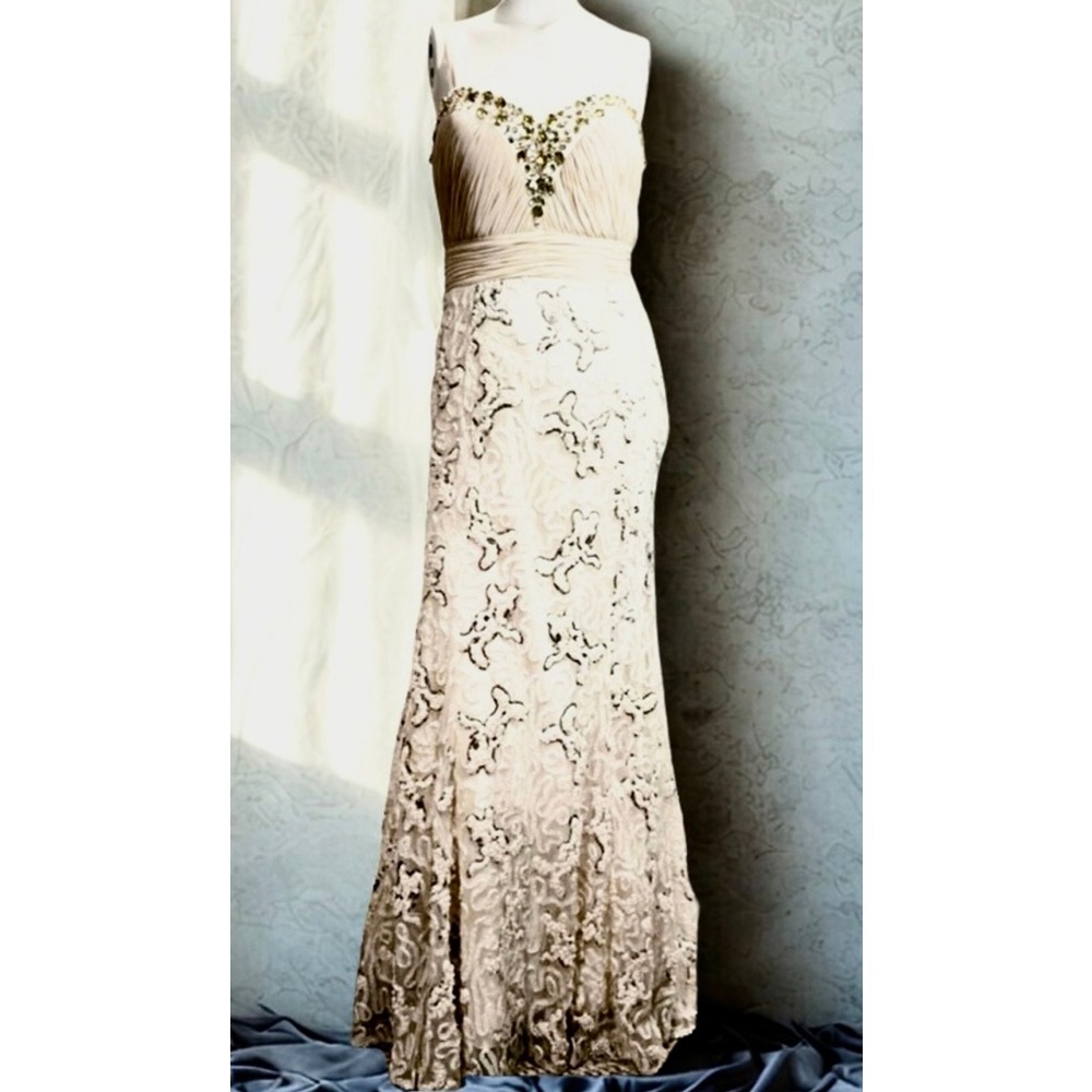 Vintage Aesthetic Lace Mermaid Gown - Sleeveless Ruffle Evening Dress - Champa - Picture 3 of 11